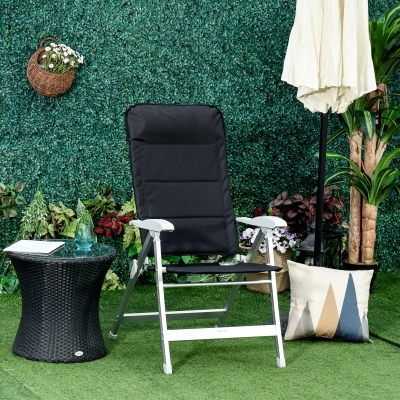Cadeira De Jardim Dobrável De Alumínio Com Encosto Alto Ajustável De 7 Posições E Encosto De Cabeça Acolchoado
