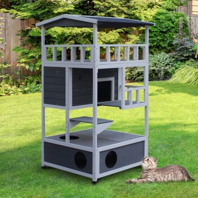 Caseta De Madeira Em Abeto Com Espaço Amplo Com 4 Pisos E Espaço Destacável Para Areia 78X76X140Cm