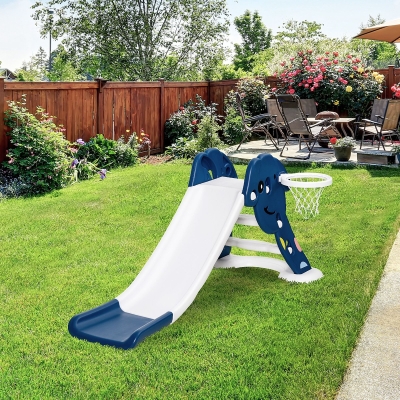 Escorrega Infantil Para Crianças De 2 Anos Com Cesta De Basquete Carga 25 Kg 160X35X68 Cm Azul E Branco