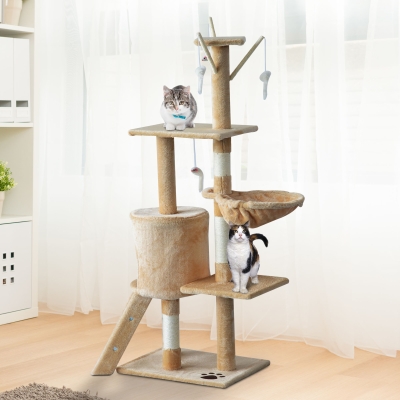 Árvore Raspador Para Gatos Com Plataformas 50X35X131 Cm Bege