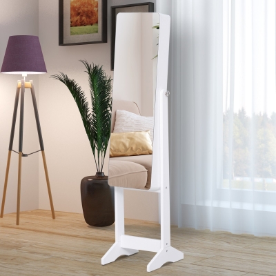 Armário Para Joias Luzes Led De Luz Reclinável Madeira 30X36X146Cm Cor Branco