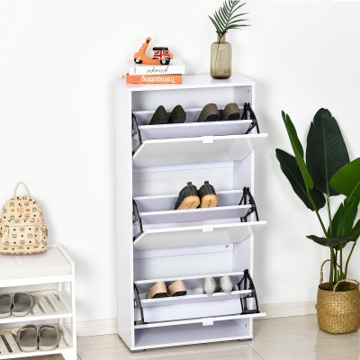 Armário De Sapatos Com 6 Prateleiras Porta Inclinada Capacidade De 18 Pares Branco