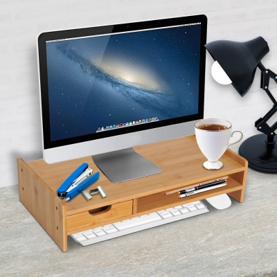 Suporte Para Monitor De Bambu Secretária Para Computador Portátil Organizador De Secretária 49X25 5X11 5 Cm