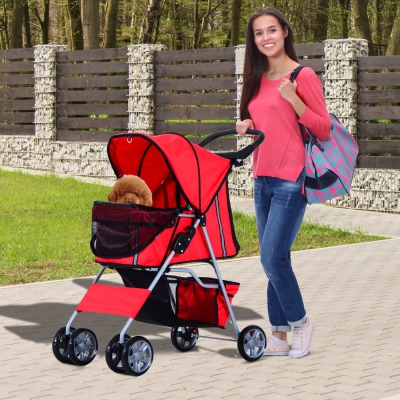 Carrinho De Passeio Animais De Estimação Vermelho Dobrável 75X45X97 Cm