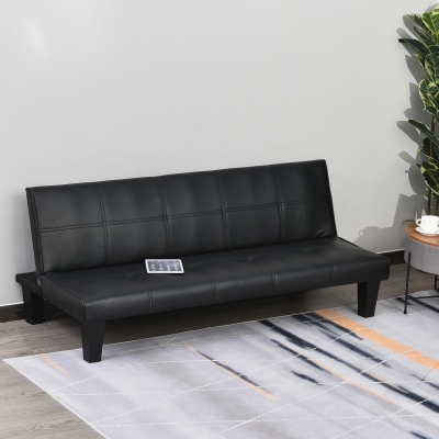 Sofá-Cama De 3 Lugares Com Pernas Levantadas Encosto Ajustável E Acolchoado 165X75 5X70Cm Preto