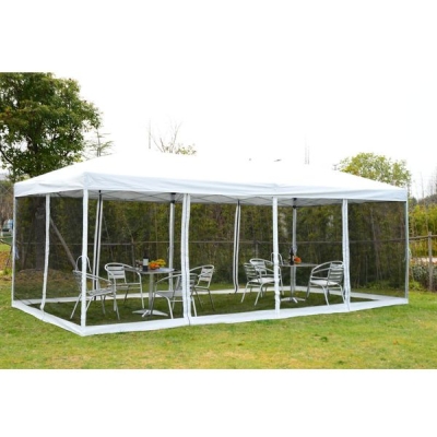 Lona Dobrável Tipo Pavilhão Com Rede Mosquiteira- Branco- Aço E 210D Oxford- 6 X 3 M