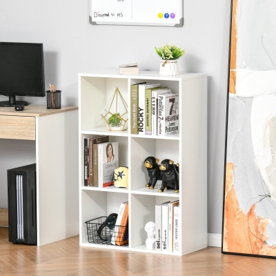 Estante Para Livros Estante De Madeira De 3 Níveis Com 6 Compartimentos De Armazenamento Para Sala De Estar Dormitór