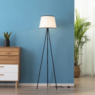 Candeeiro De Pé Para Sala De Estar Com Tripé De Metal Ecrã De Tecido Suporte Para Lâmpada E27 Máx. 40W E Interrup