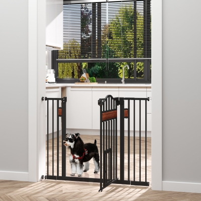 Barreira De Segurança Para Cães Extensível Para Portas Escadas 74-105Cm Com 2 Extensões De 10 E 15Cm Com 2 Portas