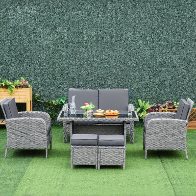 Conjunto De Móveis De Jardim 6 Peças De Vime Com Mesa De Centro Sofá Duplo 2 Poltronas Individuais 2 Bancos Com A