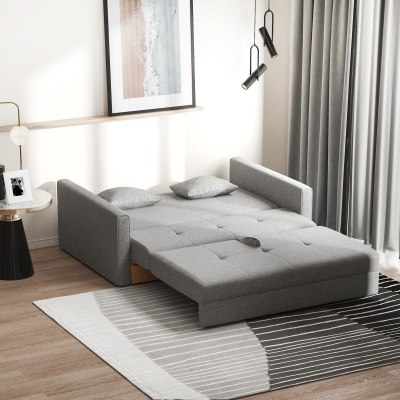 Sofá Cama De 2 Lugares Estofado Em Algodão Com 2 Almofadas Apoio Para Os Braços E Armazenamento Sofá Duplo Moderno