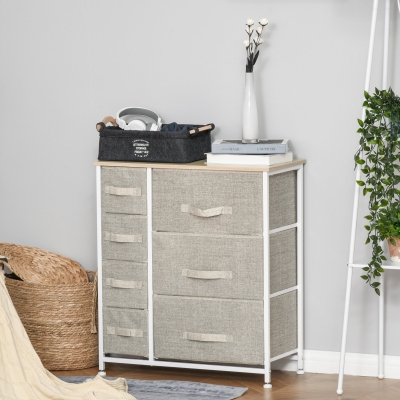 Cómoda Com 7 Gavetas De Tecido Cómoda De Armazenamento Multifuncional Para Dormitório Sala De Estar Corredor 63 5X3