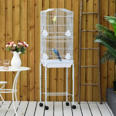 Gaiola Para Passáros Com Suporte Gaiola Metálica De Aves Canários Com 4 Rodas Portas 4 Comedouros 3 Poleiros Bandej