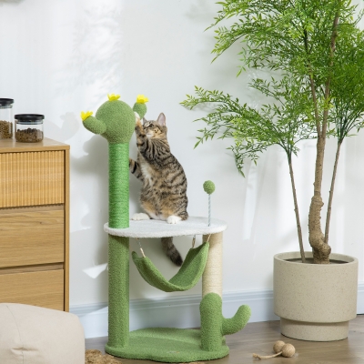 Árvore Arranhador Para Gatos Com Forma De Cacto Altura 90Cm Torre Para Gatos Com Rede Plataforma Postes De Sisal E Bo
