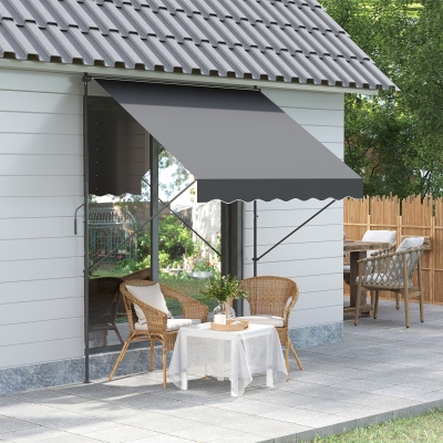 Toldo Manual Retrátil 200X170X200-290Cm Toldo Ajustável Com Manivela Proteção Solar Uv40+ Para Varanda Jardim Ci
