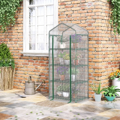 Estufa De Jardim Com 4 Prateleiras E Cobertura De Pe Estufa De Aço Para Cultivo De Plantas Flores 70X50X160Cm Branc