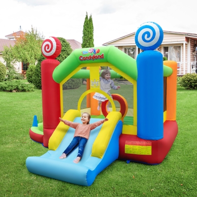 Castelo insuflável com soprador de 680 W Casa de jogo, escorrega, bolas para crianças para interior e exterior