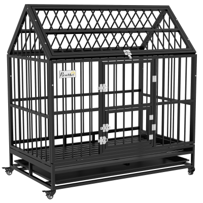 Gaiola Para Cães Grandes 123X74X125 Cm Canil Metálico Com Rodas Bandeja Removível Trancas 2 Portas Frontais 1 Porta