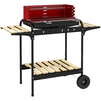 Barbecue A Carvão Com Rodas Barbecue Portátil Com Grelha Ajustável Em Altura E Prateleiras Para Piquenique Campis